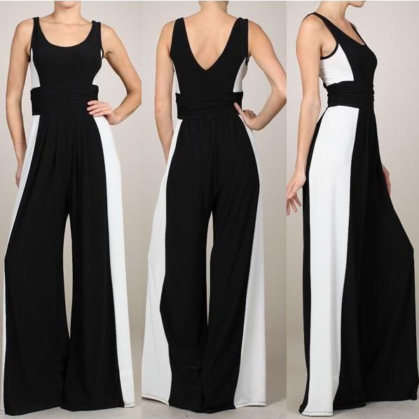 WOMEN ILLUSION JUMPSUIT Wide Leg Sleeveless Striped Long Black White Sexy S M L eBay