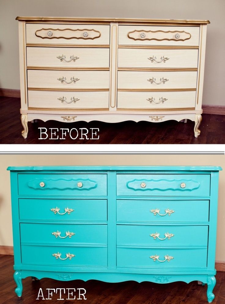 Painted Blue Dresser Before and After