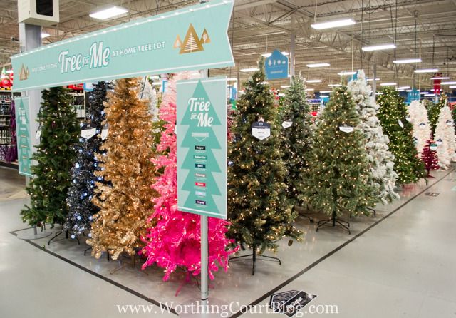 101 Varieties of Christmas trees available at At Home, with a picture of various colors of Christmas trees.