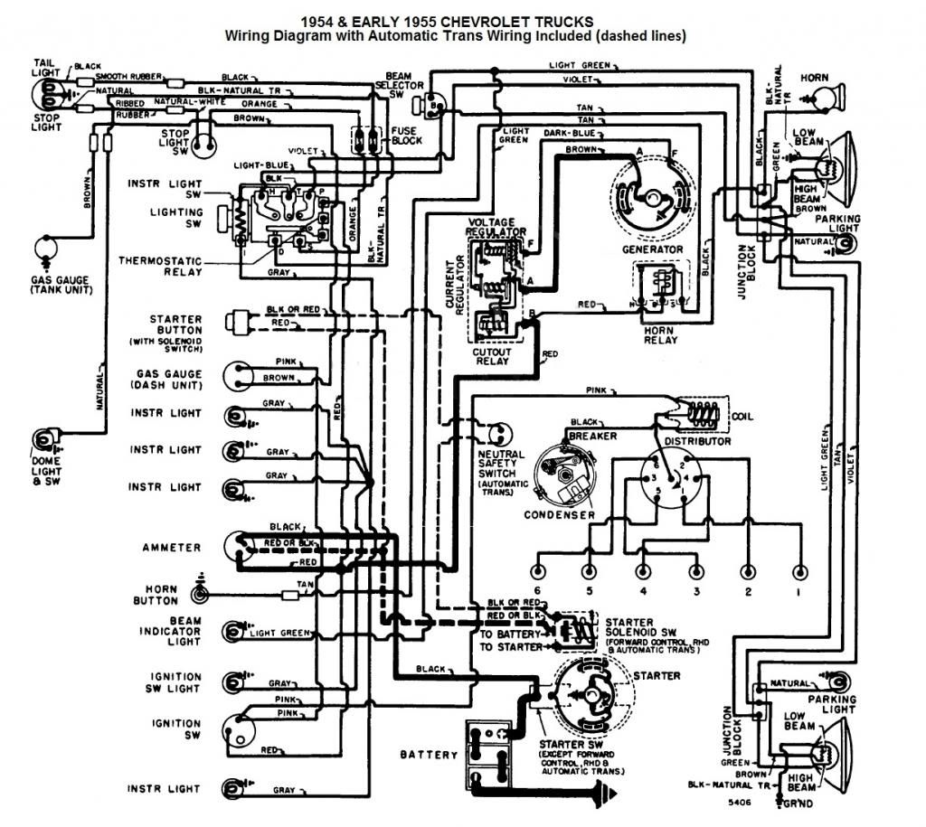1954 & Early 1955 Chevrolet Truck Wiring, HydraMatic Transmission