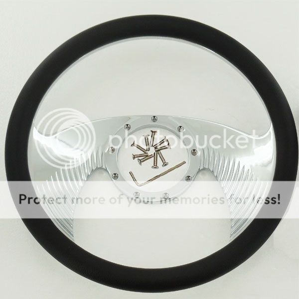 14" Billet Chrome Hawk Wing Style Steering Wheel w Half Wrap Black Leather